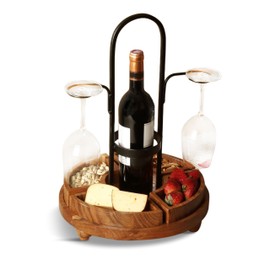 IHI EST. 1986 India Handicrafts Harmony Vines Natural Brown with Black Accent 18.75 x 12.75 Acacia Wood Table or Counter Top Wine Bottle Display Rack Caddy