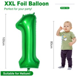 Dark Green 1 Balloons, 40 Inch Large Foil Balloons Number 1 Green, Self Inflating Helium Balloons Number 1 for Boys Girls 1st Birthday Party Jungle Football Party Decorations Supplies (Dark Green#1)