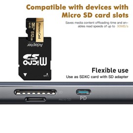 MicroSDXC Memory Card 512GB SD Card 4K Ultra-HD Video UHS-I (U3), V30 4K A2, Class 10 Compatible, High Speed MicroSD Card, SD Adapter Included