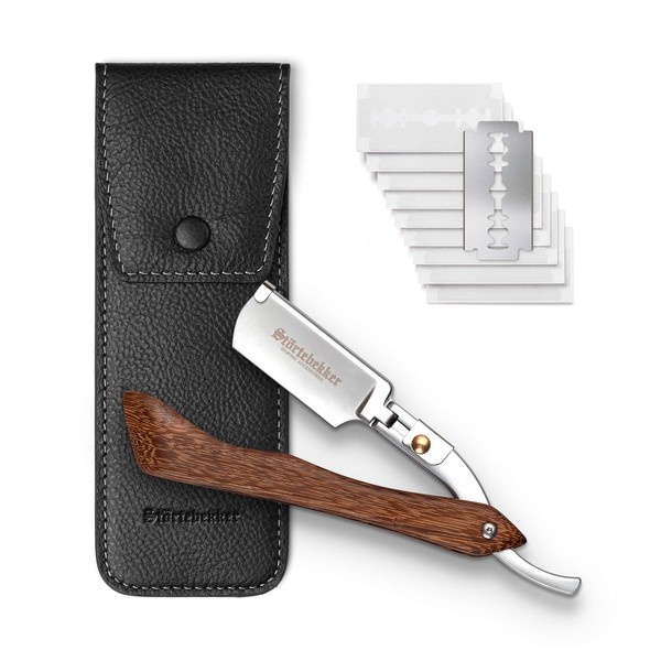 Störtebekker® Razor with Wooden Handle in Handmade Leather Case Including