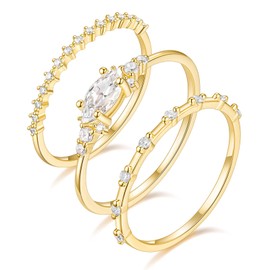 Titaniumcentral 3 Pcs 1.5mm 14K Gold Plated Stacking Rings for Women Dainty Thin Gold Cubic Zirconia Knuckle Promise Ring Set (Size K 1/2)