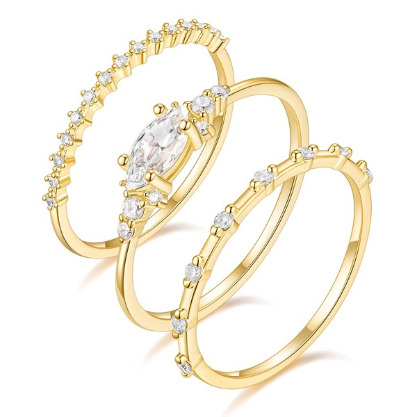 Titaniumcentral 3 Pcs 1.5mm 14K Gold Plated Stacking Rings for
