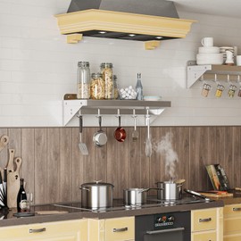 KYBOLT 12" x 24"Commercial Stainless Steel Wall Mounted Shelf with 5 Hooks for Hanging Pots and Pans - Ideal for Storage in Restaurants, Kitchens, Homes, and Hotels