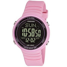 PINDOWS Women's Digital Watch Women's Watch Sports Watch Women's Digital Watch Unisex Watch Teenager Watch with 3 Alarm Groups Light Waterproof Countdown Stopwatch Multifunctional Wristwatches, pink,