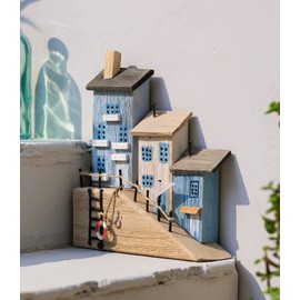 Decorative House Maritime Harbour Promenade 26 cm High Wooden Decoration