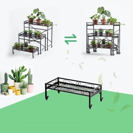 Zhongma Sturdy Metal Plant Stand with Wheels,Heavy Duty Succulent Shelf for Home Indoor and Outdoor, 220 LBS Capacity & Heavy Duty Construction,32.7x16x11.6 Inch High