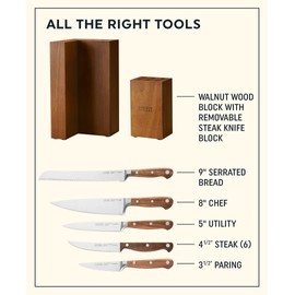 Chicago Cutlery Racine 12-PC Kitchen Knife Wood Block Set, Stainless Steel Knife Block Set, Steak Knives, Serrated, Chef, Utility, and Paring Knife, Removable Steak Knife Block, Walnut Handle