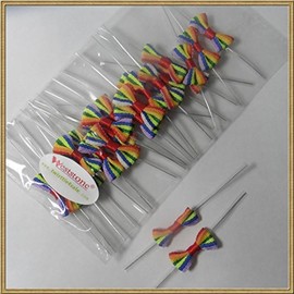 25pcs 1 1/8" X 1/2" Pre-tied Rainbow Ribbon Bows