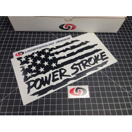 American Flag Powerstroke Decals Window Fender Stickers Fits 7.3 6.7 Turbo Diesel F250 F350 Select Size & Color: (Matte Blackout, 7" Tall x 12" Wide)