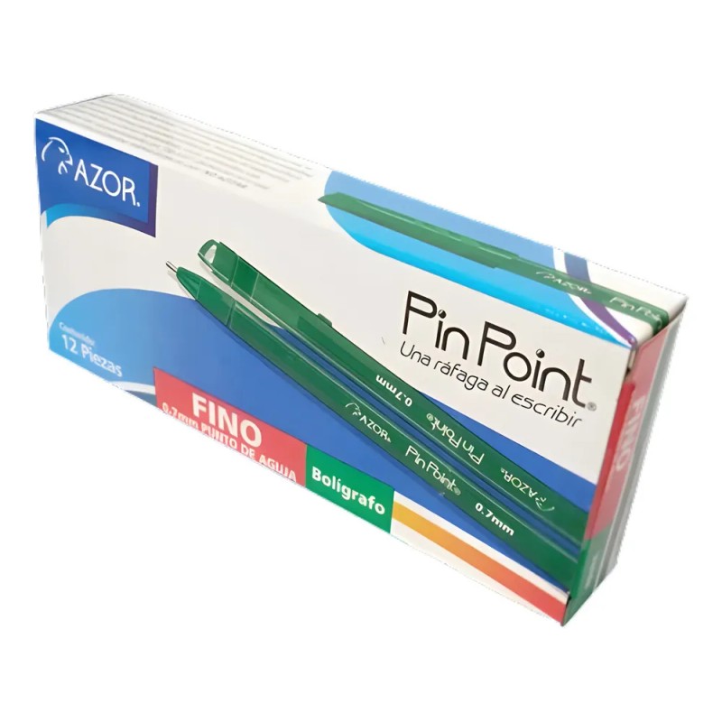 Bolígrafo Azor Pinpoint Verde Punto Aguja 0.7mm 12pzs