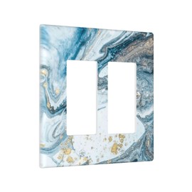 Blue Marble Light Switch Cover 2 Gang Wall Plate Rocker Switch Plate Covers, Abstract Double Decorator Switch Plate Outlet Cover for Wall Decor, 4.5 x 4.5 Inch