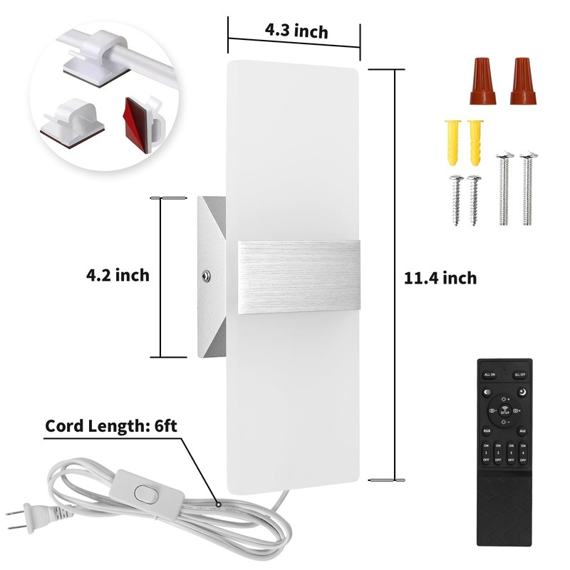 GOODATE Plug in Wall Sconces with Stepless Adjustable 3000K-6500K Colors