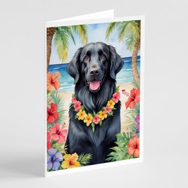 Caroline's Treasures Flat-Coated Retriever Luau Greeting Cards Pack of 8 Blank Cards with Envelopes Whimsical A7 Size 5x7 Blank Note Cards