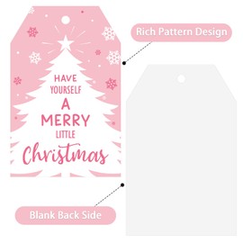 Anwyll Christmas Gift Tags with String - 50Pcs Pink Merry Christmas Name Tags for Gift Xmas to from Tag Have A Merry Little Christmas Tree Label Tag for Present Wrap Goodie Bags Holiday Party Favors