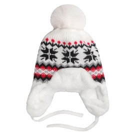 Womens Winter Knit Beanie Ear Flaps Hat Warm Fleece Lined Skull Caps Earmuff Trapper Hat Outdoor Snow Hats Head Warmer White