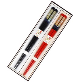 Wakasa Lacquer Chopsticks Set of 2 Couples Chopsticks with Presentation Box Wakasa Lacquer Chopsticks Gold Crane Red Black
