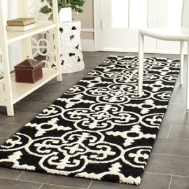 Safavieh Cambridge Collection CAM133E Handmade Moroccan Premium Wool Runner, 2'6" x 10' , Black / Ivory
