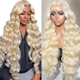 Hxxcoup Human Hair Wig Body Wave 13 x 4 Lace Front #613 Blonde Real Hair Wig Women's Glueless Wear and Go Blenched Knots with Baby Hair for Woman Minimal Smell 18 Inches