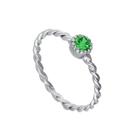 Sterling Silver & Emerald CZ Crystal May Birthstone Twisted Rope Ring Size S (Available I - U)