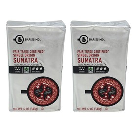 BARISSIMO 100% ARABICA Ground Coffee 12oz bag / One-way Freshness Valve Package (Sumatra Dark Roast, 2 Count)