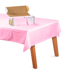 Neatalia 54 Inch X 120 Feet Pink Plastic Table Cover Roll | Disposable Pink Plastic Table Cloth Roll with Slide-Cutter - Great for Parties and Banquets Disposable Tablecloth Rolls | 6 Cover Clips