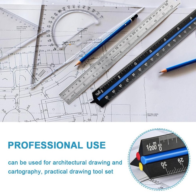 Metal Scale Ruler - 30cm Black Aluminium Triangular Scale Ruler