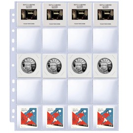 30 Pack 600 Pockets 2x2” Coin Flip Sleeves, Heavy Duty Stamp Collection Pages for 3 Ring Binder, 20 Pocket Photo Slide Flips Organizer Sheet, Top Loading Clear Cardboard Coin Holder Sleeves