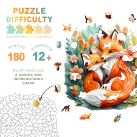 Wooden Puzzles for Adults - Parent Child Fox Wooden Jigsaw Puzzles - Unique Shaped Wooden Jigsaw Puzzles - Animal Wooden Puzzle Creative Gifts - Puzzle Toys - (180pcs)