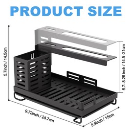 Sink Caddy Kitchen Organiser, Black Heavy-Duty Adjustable Sink Shelf, Sponge & Soap Holder Organizer, Space-Saving Drain Rack for Kitchen Sink Accessories