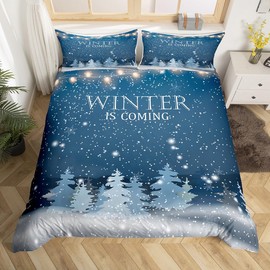 Winter Season Duvet Cover 135 x 200 cm Snowflake Bedding Set for Men Women Christmas Mystical Wonderland Starry Sky Night Comforter Cover Night Blue New Year Holiday Light Needle Quilt Cover