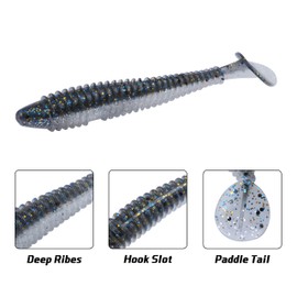 RUNCL ProBite Paddle Tail Swimbaits Mist Shiner, Soft Fishing Lures - Natural Oils, Ribbed Design, Paddle Tail, Hook Slot, Proven Colors - Bass Fishing Lures Baits 15 (4in, Pack of 20)
