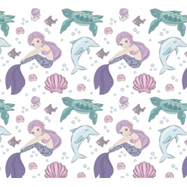 Stesha Party Mermaid Wrapping Paper Dolphin Turtle Ocean Gift Wrap 30 x 20 Inch (3 Sheets)