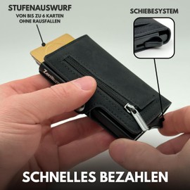 Slim Wallet with Coin Compartment and Credit Card Holder with RFID Protection - Wallet for Men - Aluminium Card Holder - Smart Wallet for Cards, Notes & Coins, black, Slim wallet with coin compartment