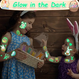 Easter Temporary Tattoos for Kids - 111 Styles Glow in the Dark Fake Tattoo Luminous Stickers Easter Eggs Rabbits Bunny Easter Basket Stuffers Goodie Bag Fillers Party Decorations Favors Supplies Gift