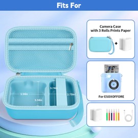 Kids Instant Print Camera Case for ESOXOFFORE Digital Video Cameras with 3 Rolls Paper Refill, Toddler Film Camera Storage Holder Bag with Mesh Pocket for Thermal Paper Accessories (Box Only)- Blue