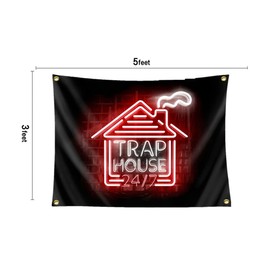 Trap house Flag 3x5FT,College Funny Dorm Banner - Vivid Color - Double Stitched Polyester with 4 Brass Grommets for College Dorm Room Decor. (Black 3x5)
