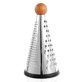 Cone Parmesan Cheese Grater - Stainless Steel Triple Function Wood Table Parmesan Shaver Non-Slip Rubber Bottom Hand Held Multifunction Vegetables Grater for Kitchen (XL: 10" X 5")
