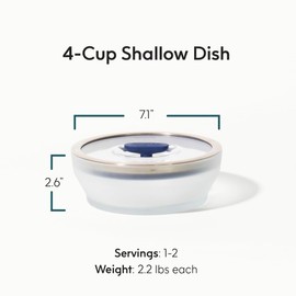 Anyday 4-Cup Microwave Cookware & Glass Container with Glass Lid, Plastic-Free Shallow Food Storage | Stackable Airtight Steamer with Vented Lid for Microwave-Safe Reheating, Steaming Vegetables