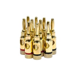 Monoprice 109437 5PRJX74047 Gold Plated Speaker Banana Plugs – 5 Pairs – Open Screw Type, For Speaker Wire, Home Theater, Wall Plates And More