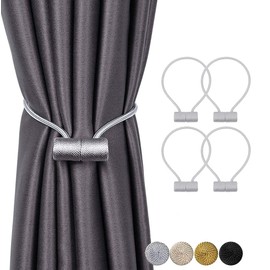Magnetic Curtain Tiebacks, Strong Magnetic Window Curtain Tiebacks Clips Decorative Rope Holdbacks Drapery Curtain Tie Backs Weave Holder for Window Draperies Hold Curtains Drape Ties Backs (4, Grey)