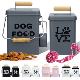 NIXBYO Metal Dog Treat Container Set of 2-9.5x5.9In & 8.6x5In Grey Dog Treat Jars with Airtight Lids, Includes Scoop & Dog Toy - Pet Treat Canister, Dog Cookie Jar, Treat Storage for Kitchen Counter