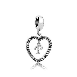 SBI Jewelry Initial Letter Dangle Charm for Bracelet P Charm Silver Heart Pendant Daughter Mum Sister Christmas