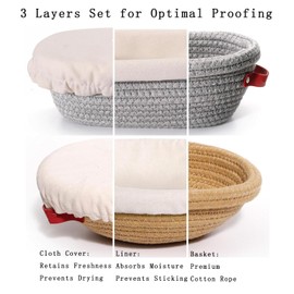 lomonmen Proofing Basket Bread Set, Oval Proofing Basket and Round Proofing Basket, Bread Basket with Washable Linen Cover, Bread Basket for Baking for Professional and Domestic Bakers, Bread Baking