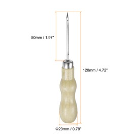 sourcing map 3pcs Handwork Sewing Awl Double Gourd Hollow Awl Leather Punch Hole Tool with Wooden Handle Scratch for Broken Wire Make Mark Drilling Stitching Repair and DIY Handmade, Log Color