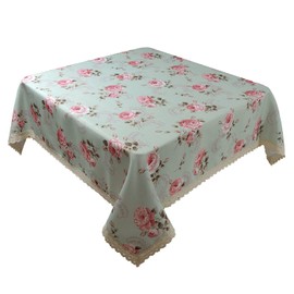 YEESSION Floral Print Square Tablecloth 38 x 38 Inch Stain Resistant and Waterproof Wine Table Cover for Kitchen Dining Indoor Outdoor Buffet Tabletop Decoration Light (Green)