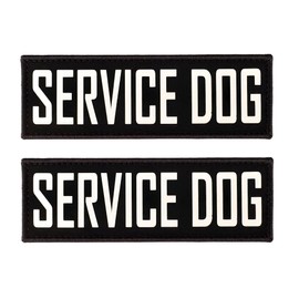 2 Pieces Black White Patches with Hook Backing for Service Animal Vests, Harnesses (Service Dog, 6X2 INCH)