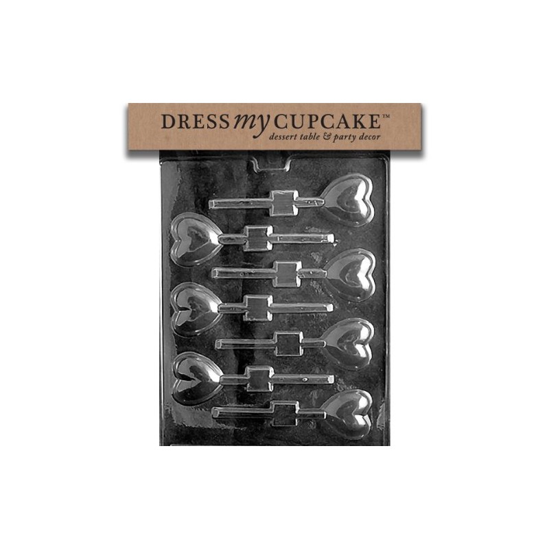 Dress My Cupcake Chocolate Candy Mold, Small Heart Lollipop, Valentine's