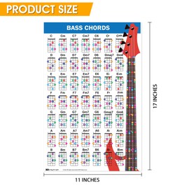QMG Bass Guitar Chord Poster (11"x17"), Bass Guitars Accessories, Laminated Bass Chord Chart, 49 Color Coded Chords, Beginner Bass Chords Chart for Learn to Play Music Theory