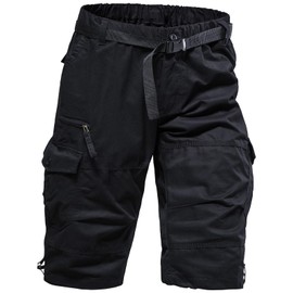 Mylldey Men's Cargo Shorts 3/4 Relaxed Fit Mens Running Shorts 7 Pockets Elastic Waist Cotton Hiking Shorts (Black, XL)