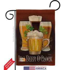 GS117028-DB-03 It's Beer O'Clock Burlap Happy Hour & Drinks Beverages Impressions Decorative Vertical 13" x 18.5" Double Sided Garden Flag Set Metal Fansy Wall Bracket Hardware